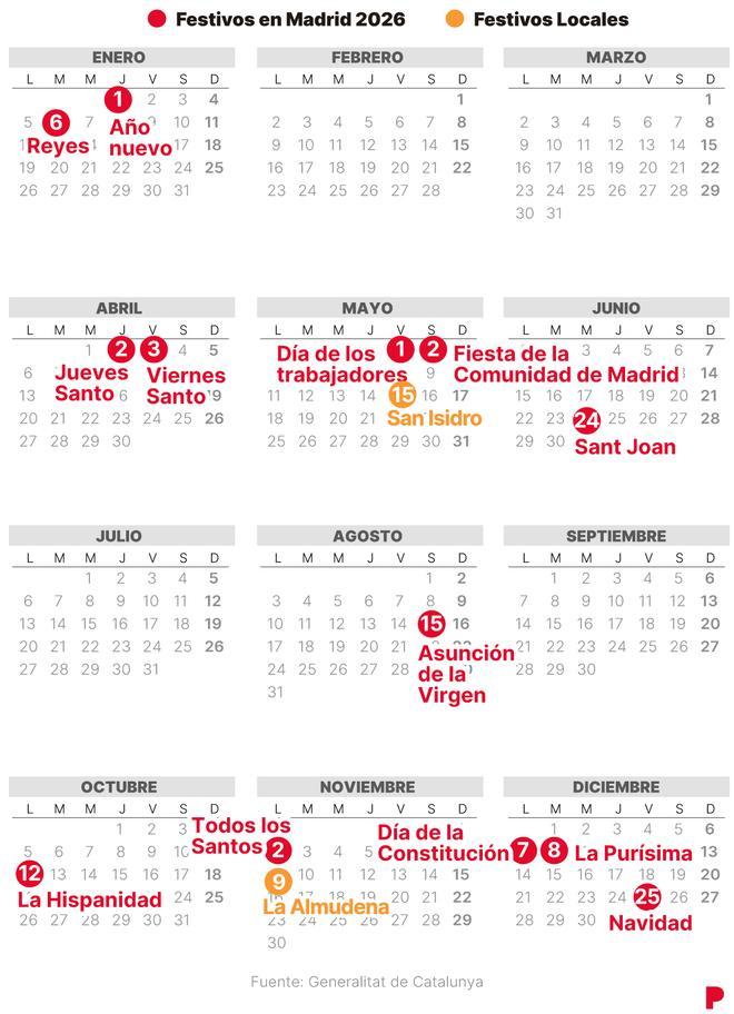 Calendario laboral de Alcorcón del 2026 (con todos los festivos)