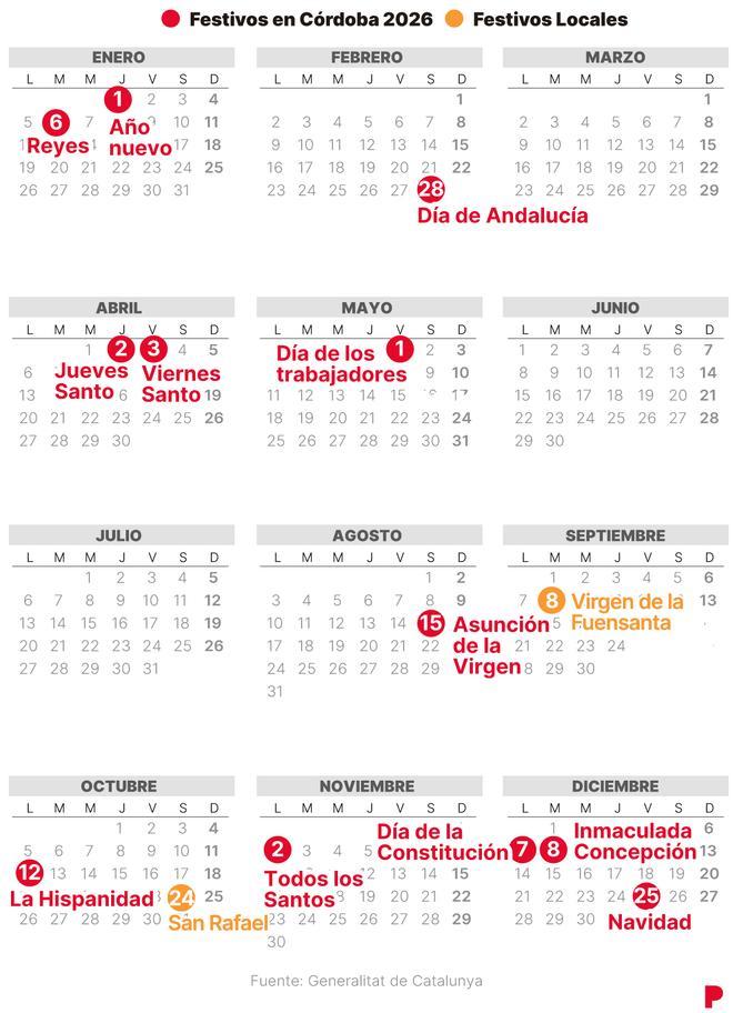 Calendario laboral de Córdoba del 2026 (con todos los festivos)