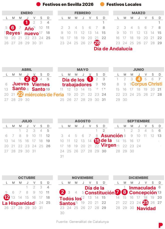 Calendario laboral de Sevilla del 2026 (con todos los festivos)