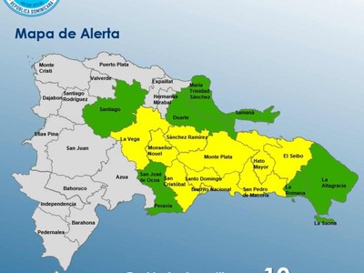 COE: 10 provincias en alerta amarilla y 8 en verde