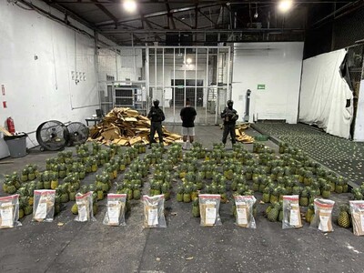 Cocaína en piñas: decomiso de 31.78 kilogramos en AILA